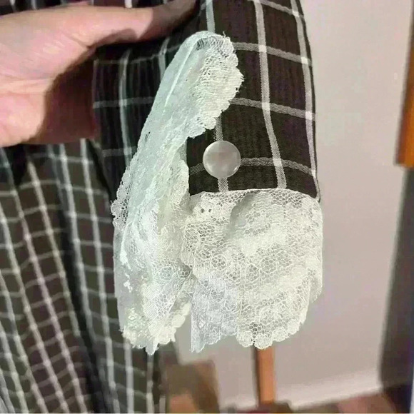 NWT Vintage 1950’s Windowpane Lace Scooter Dress Long Sleeves Midi Size 10 - Picture 9 of 12